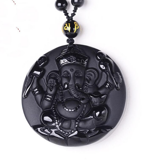 Natural Obsidian Elephant Pendant