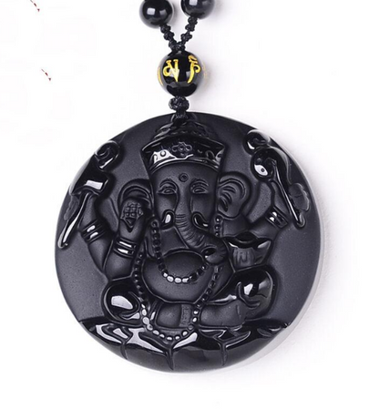 Natural Obsidian Elephant Pendant