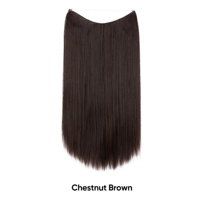 Dark auburn straight hair extension piece with invisible fishline base
