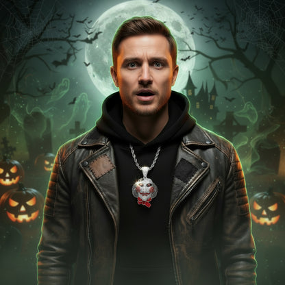 Chainsaw Cry Mask Doll Pendant Halloween Cosplay Jewelry Full Zircon Pendant