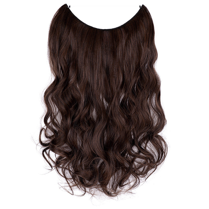 Wavy hair extension wig in deep espresso brown, curved top, voluminous curls