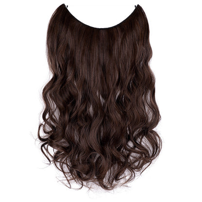 Wavy hair extension wig in deep espresso brown, curved top, voluminous curls