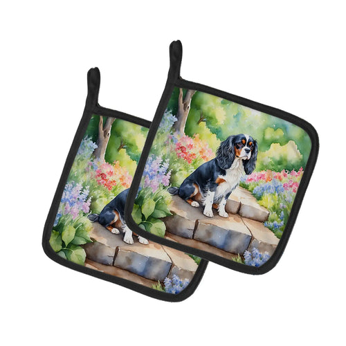 Cavalier Spaniel Spring Path Pair of Pot Holders