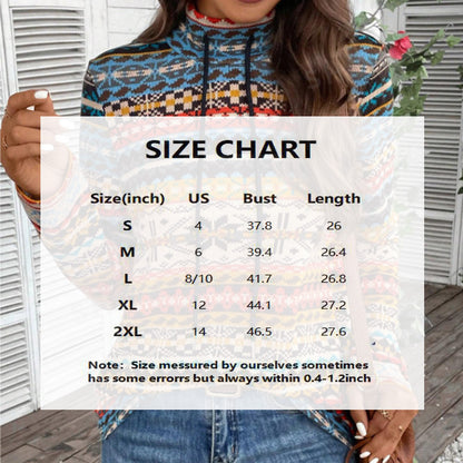 Women's High Neck Geometric Print Long Sleeve Top With Tie Detail - Stylish Casual Blouse