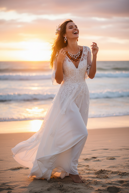 Wedding jewelry set with rose-gold tone necklace and matching dangling earrings
