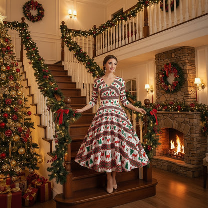 Christmas Women's Vintage Print Dress