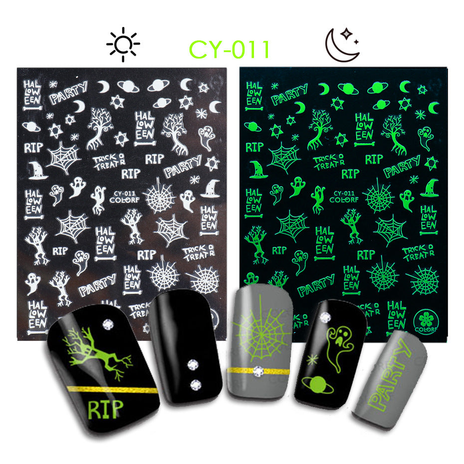 Halloween Skull Pumpkin Tree Funny Adhesive Nail Stickers