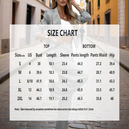 Women's Solid & Striped Long Sleeve Blazer Suit Set - Button-Up Cropped Top With Pleated Pants, Office Work Wear