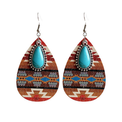 Women's Turquoise Pendant Retro Ethnic Style Fashion Earrings