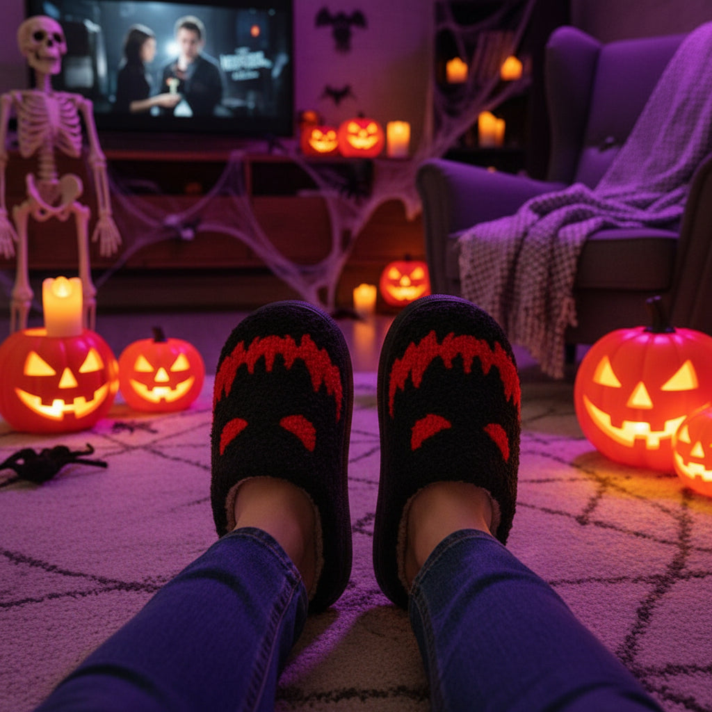 Halloween Skull Cartoon Print  Warm Winter, For Men Women Home Shoes Indoor Cotton Slippers