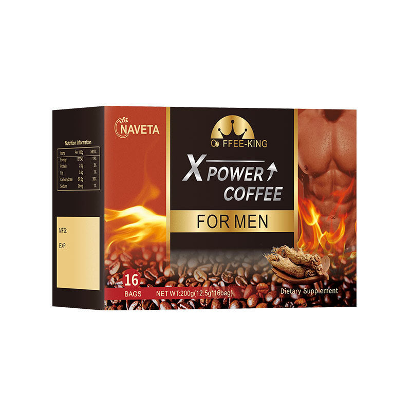 Naveta X-Power Coffee for men instant coffee box with nutrition panel at left