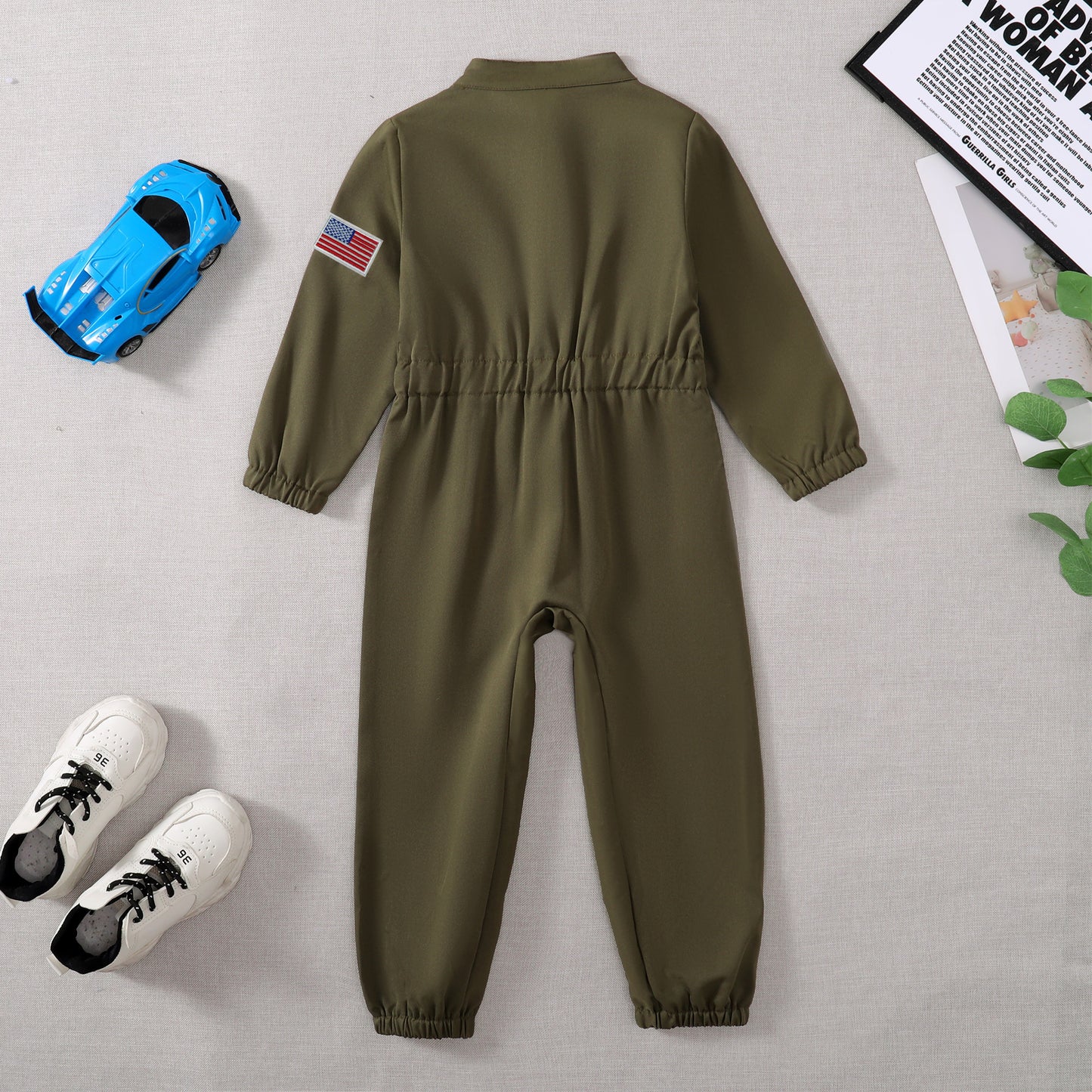 Toddler Boys Pilot Jumpsuit Army Green Long Sleeve Romper, Party Outfits