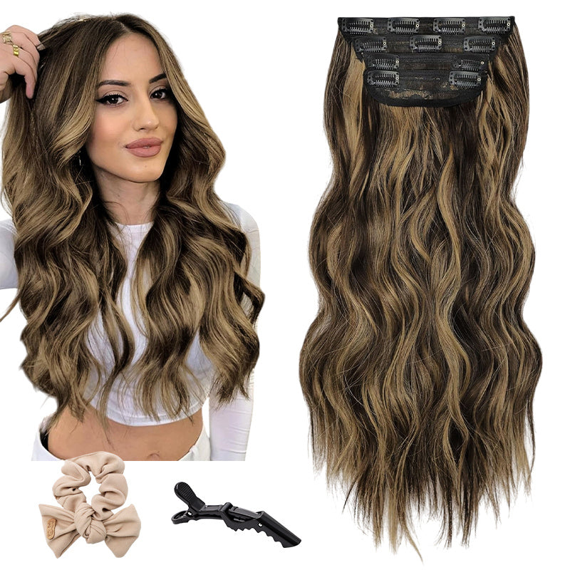 Hold balance Clip on Hair Extensions Long Straight Wavy Synthetic Hairpiece, Natural & Soft & Blends Well Daily Use, Fashion Accessories