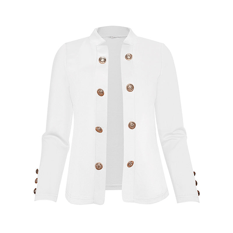 Women's Solid Color Double Breasted Long Sleeve Top - Button Cuff Casual & Office Wear