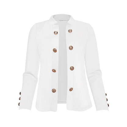 Women's Solid Color Double Breasted Long Sleeve Top - Button Cuff Casual & Office Wear