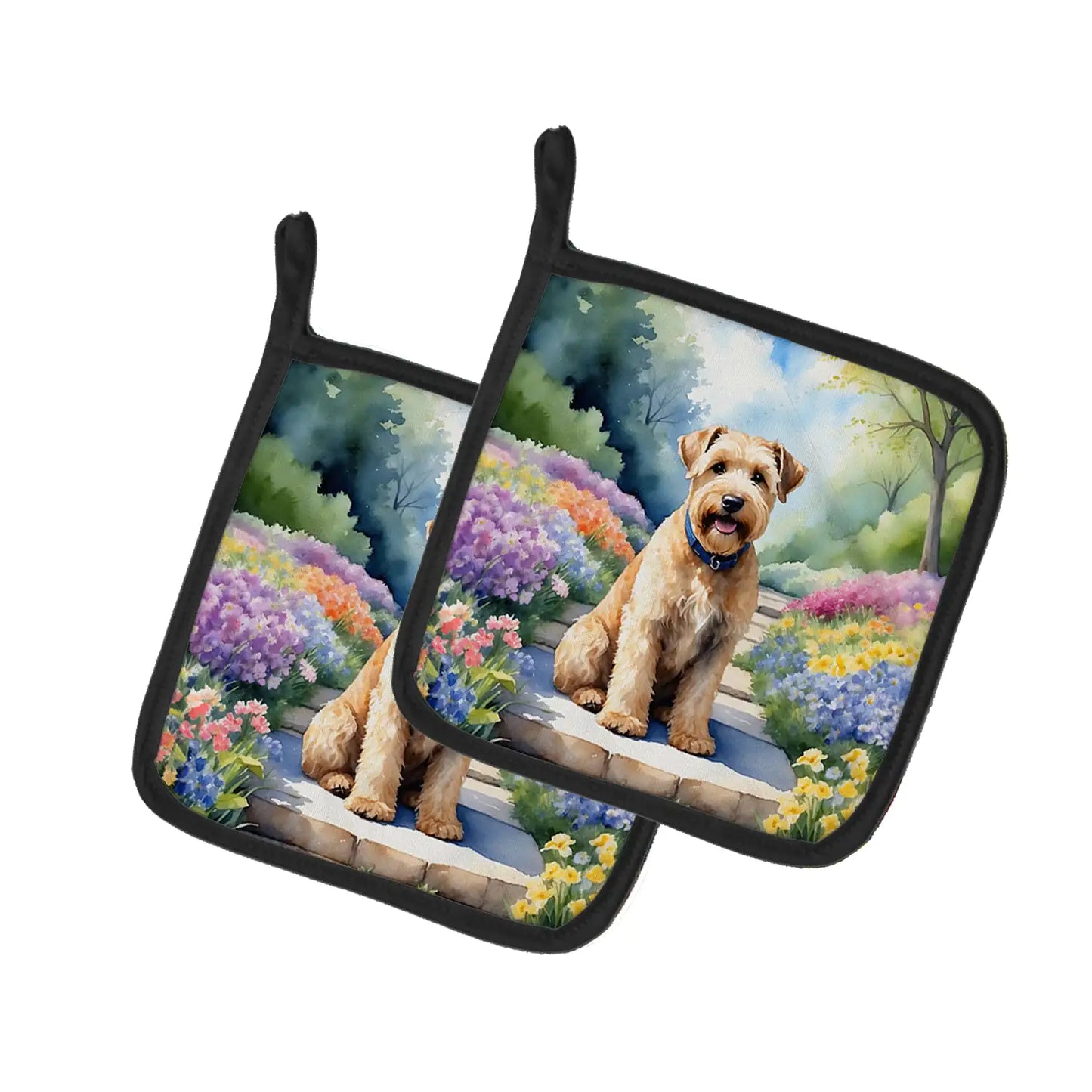 Wheaten Terrier Spring Path Pair of Pot Holders