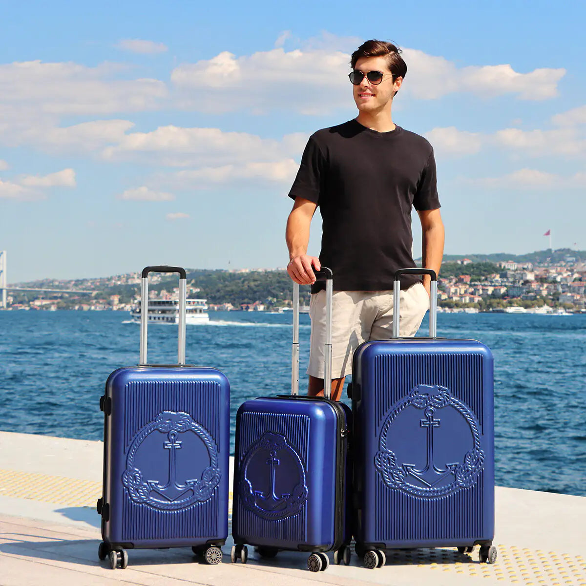 Biggdesign Ocean Hard shell Spinner Luggage Set, Navy Blue, 3 Piece