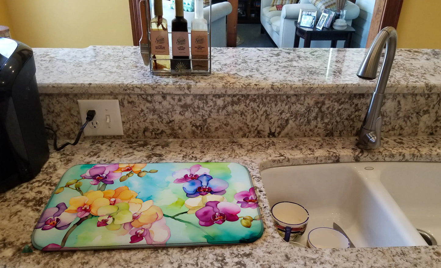 Orchids in Watercolor Dish Drying Mat