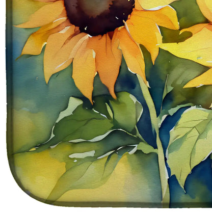 Sunflowers in Watercolor Dish Drying Mat