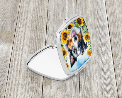 Australian Shepherd in Sunflowers Compact Mirror