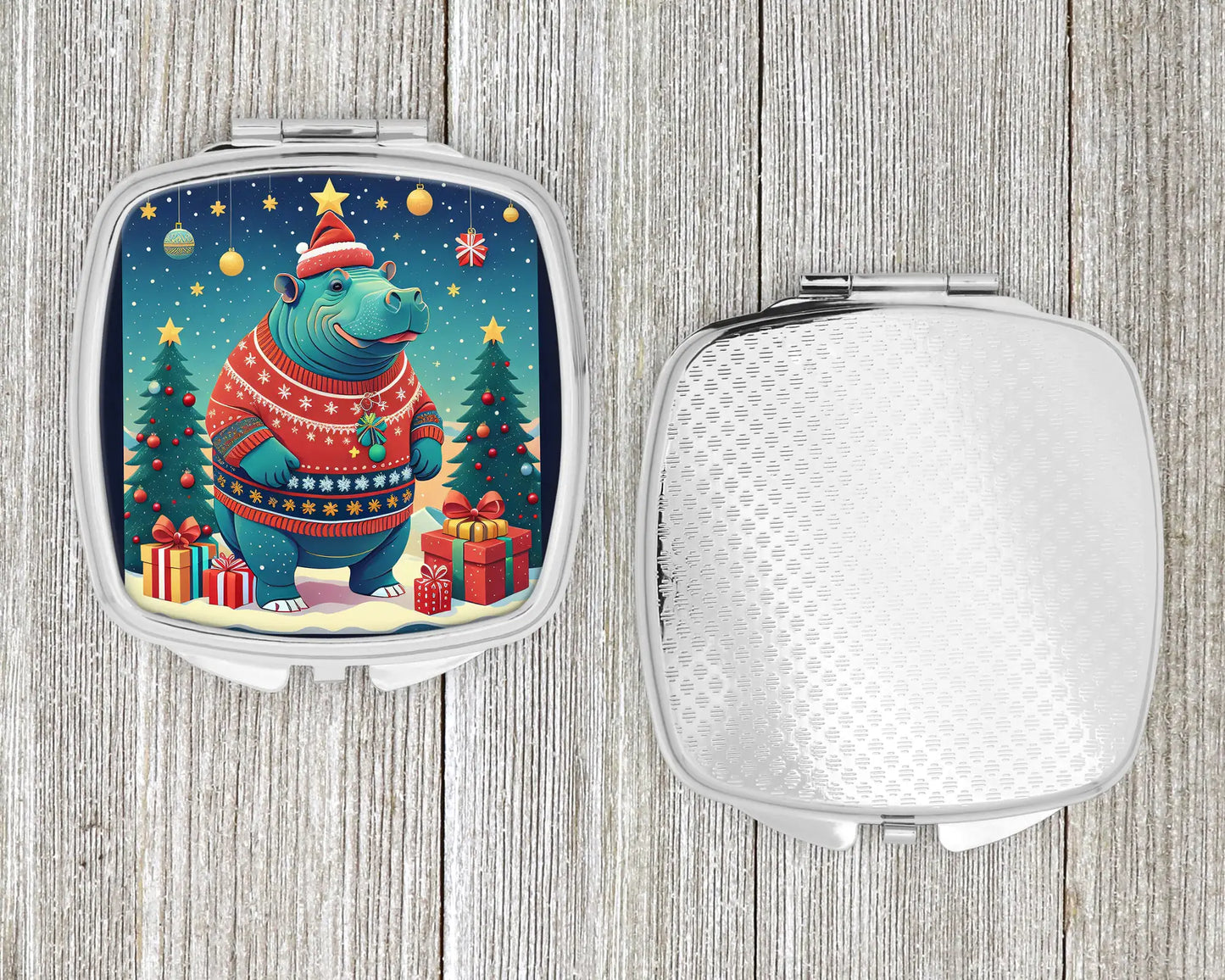 Hippopotamus Christmas Compact Mirror