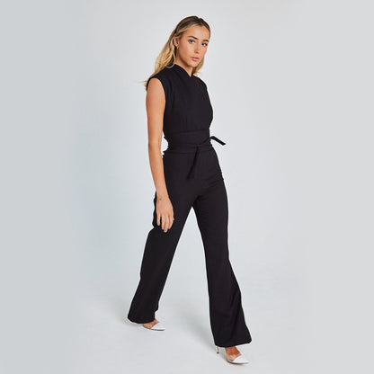 Fashion Elegant Sleeveless Jumpsuit Summer V-neck Casual Wide Leg Long Overalls Clothing For Women