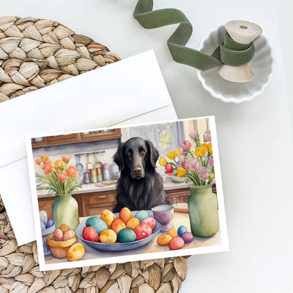 Decorating Easter Flat-Coated Retriever Greeting Cards Pack of 8