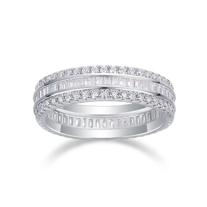 Square Diamond Arrangement, Double Array Diamonds, Luxury Fashion Moissanite Silver Ring