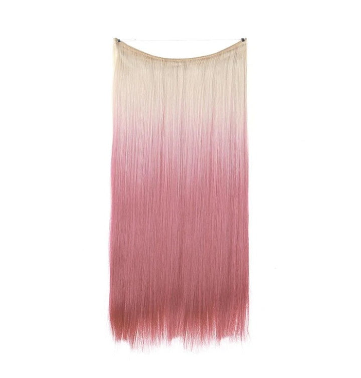 Women's straight one-piece hair extension, pink ombre to light blonde at ends