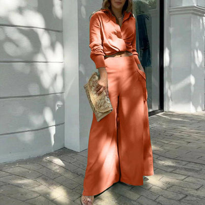 Women's Plus Size Elegant Pant Set - Crisscross Detail Top & Wide Leg Pants With Pockets