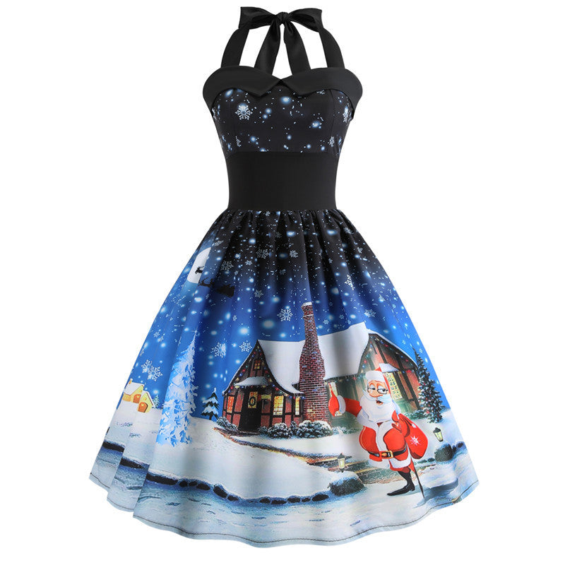 kids' Christmas Print Halter Waist Halter neck Dress