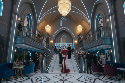 Wine-red off-shoulder long-sleeve sequin mermaid evening dress, side slit