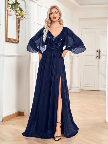 Women's Fashion Solid Color Ruffle Sleeve Dress