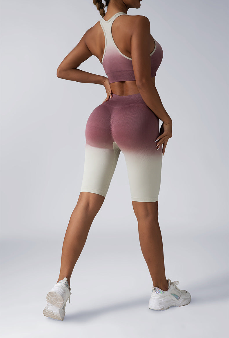 Workout 2 Piece Seamless Crop Tank Shorts Outfits For Women Seamless Sport Bra High Waist Yoga Leggings Sets