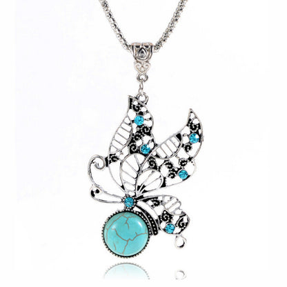 Hollow Turquoise Necklace Retro Earrings