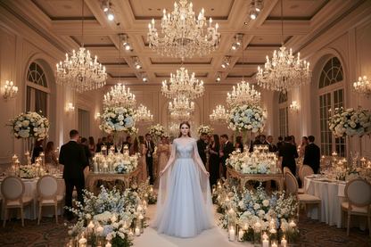 Light blue evening dress with beaded illusion bodice and long floor-length tulle skirt