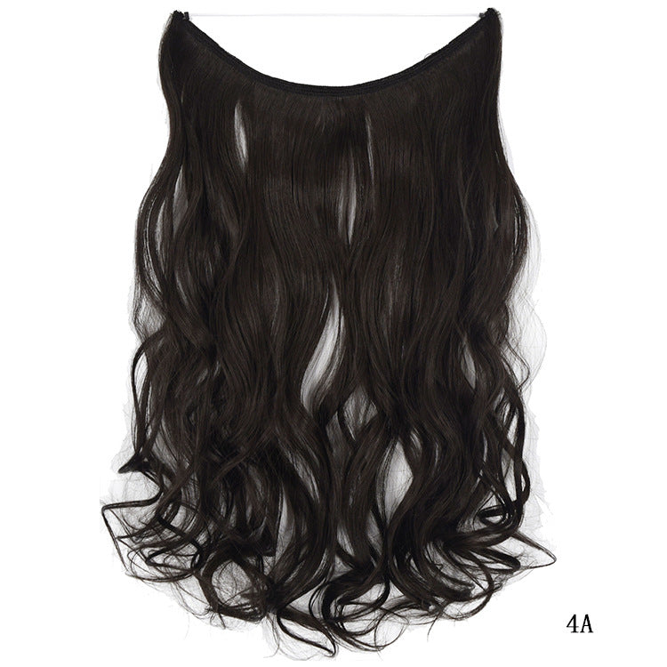 Wavy hair extension wig in dark black-brown, curved top, layered waves