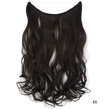 Wavy hair extension wig in dark black-brown, curved top, layered waves