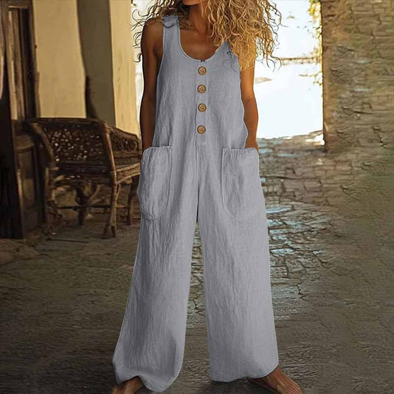 Women's Elegant Wide-Leg Jumpsuit - Button Front Formal & Casual Romper, Lightweight Wear