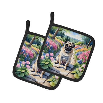 Pug Spring Path Pair of Pot Holders