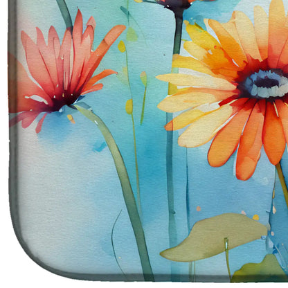 Gerbera Daisies in Watercolor Dish Drying Mat
