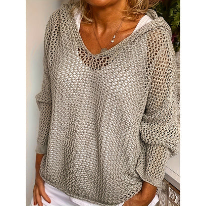 Women Fall Hoodies Sweater Knit V Neck Tops Casual Long Sleeve Pullover Shirts