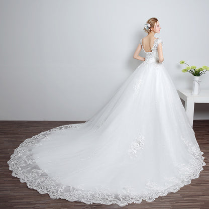 Bride fashion, Princess trailing wedding dress,  new lace strap wedding dress