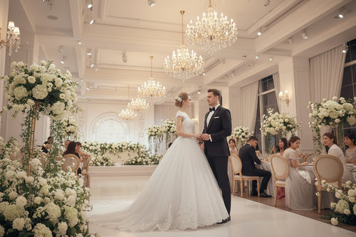 White lace strap ballgown wedding dress with long trailing train