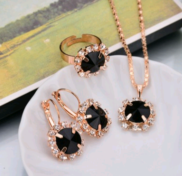 Water Drop Color Diamond Necklace, Earrings, Rings Set, Shiny High-end Bridal Jewelry