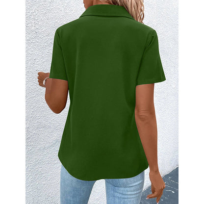 Women's Zipper Polo Shirts Short Sleeve Summer Collared Down T Shirts Top Casual Loose Fit Blouses