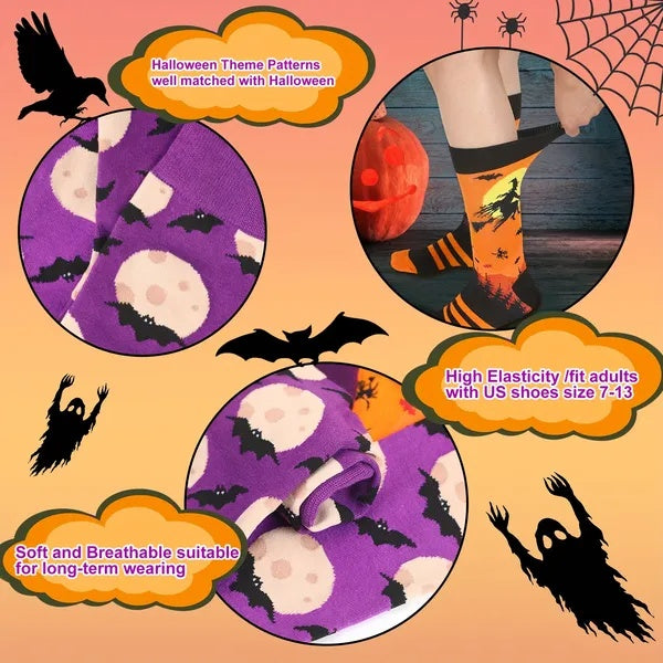 6 Pairs Halloween Socks For Men Women Girls Funny Pumpkin Spider Black Cat Cotton Sock Set