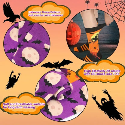 6 Pairs Halloween Socks For Men Women Girls Funny Pumpkin Spider Black Cat Cotton Sock Set
