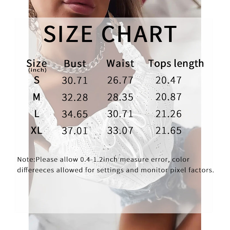 Women's Cute Sleeveless Tank Tops Frill Trim Strap Tie Knot Square Neck Eyelet Blouse