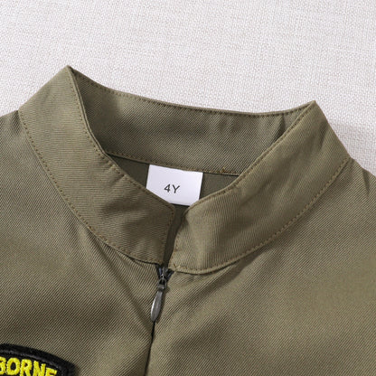 Toddler Boys Pilot Jumpsuit Army Green Long Sleeve Romper, Party Outfits